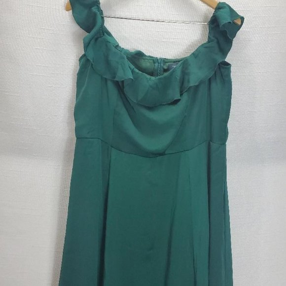 Modcloth Dress Womens XL Green Sleeveless Flare Satin Feel Ruffle Long - Picture 2 of 11
